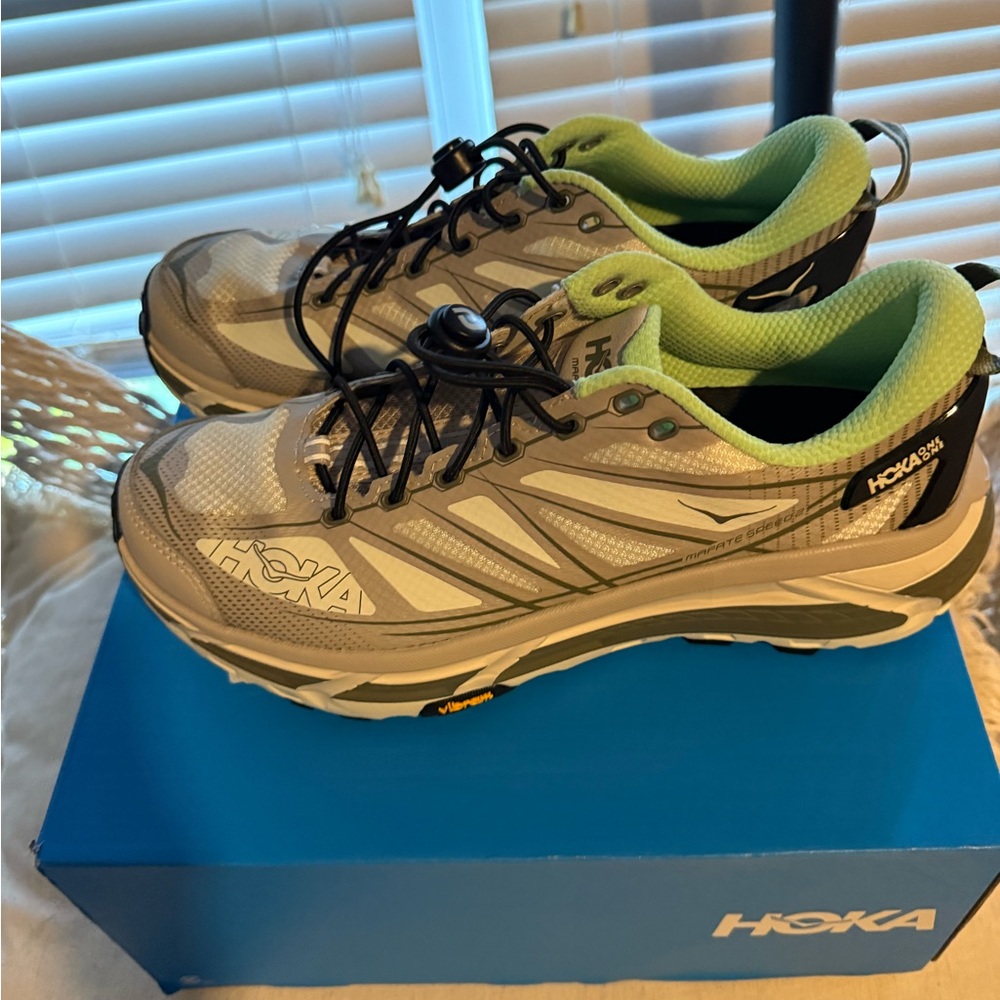 Hoka Gray and Lime Athletic Shoes Worn Once - Original Strings Included - Size 9